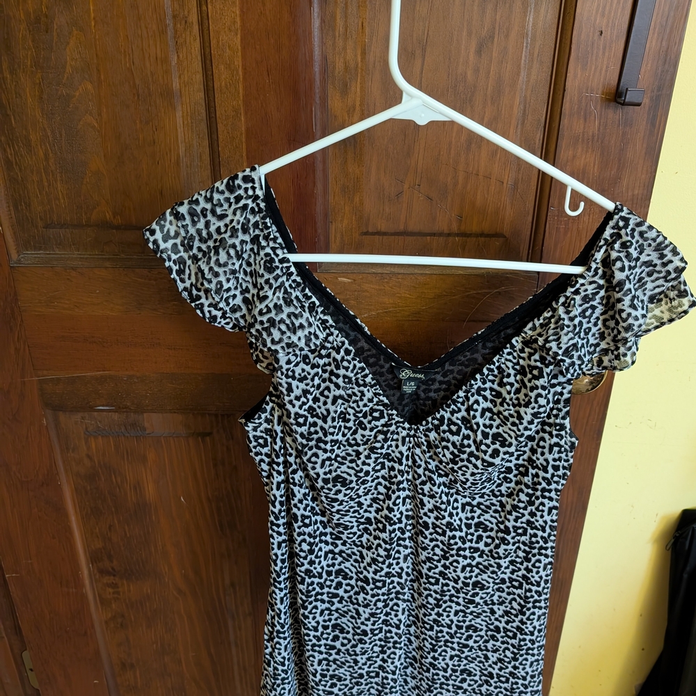 Vintage Guess Black and White Leopard Print Top